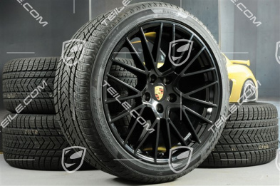 21" koła zimowe Cayenne COUPÉ RS Spyder, komplet, felgi 9,5J x 21 ET46 + 11,0J x 21 ET49 + NOWE opony zimowe Pirelli 275/40 R21 + 305/35 R21, z czujnikami ciśnienia, czarny wysoki połysk
