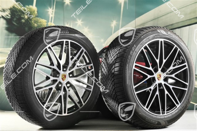 21" RS Spyder Design winter wheels, complete, rims 9.5J x 21 ET46 + 11.0J x 21 ET58 + Pirelli winter tyres 285/45 R21 + 305/40 R21, with tyre pressure monitoring system, high-gloss black, year of manufacture/DOT 2024, 6-7 mm
