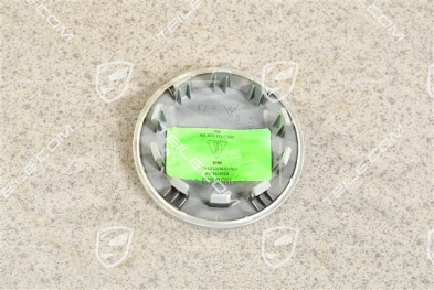 Wheel hub cap, crest coloured, black gloss/ outer ring in silver