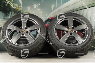 20" koła zimowe Cayenne COUPE Sport Classic, komplet, felgi 9J x 20 ET50 + 10,5J x 20 ET55 + NOWE opony zimowe Michelin 275/45 R20 + 305/40 R20, z czujnikami ciśnienia, Platinum satynowy półmat
