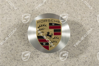 Radzierdeckel, konkav, farbiges Wappen, Aluminium gedreht