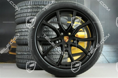 21" koła letnie Cayenne Exclusive Design, komplet, felgi 9,5J x 21 ET46 + 11,0J x 21 ET58 + NOWE opony letnie Pirelli P Zero 285/40 R21 + 315/35 R21, z czujnikami ciśnienia, czarny półmat satyna