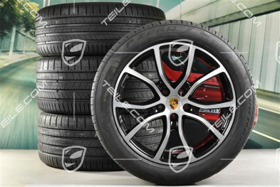 21" koła letnie Cayenne Coupe Exclusive Design, komplet, felgi 9,5J x 21 ET46 + 11,0J x 21 ET49 + NOWE opony letnie Pirelli P Zero 285/45 R21 + 315/40 R21, z czujnikami ciśnienia, czarny perłowy Jet Black metalik