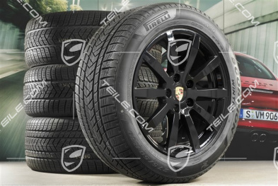 19" koła zimowe Cayenne S, komplet, felgi 8,5J x 19 ET47 + 9,5J x 19 ET54 + NOWE opony zimowe Pirelli 255/55 R19 + 275/50 R19, z czujnikami ciśnienia, czarny wysoki połysk