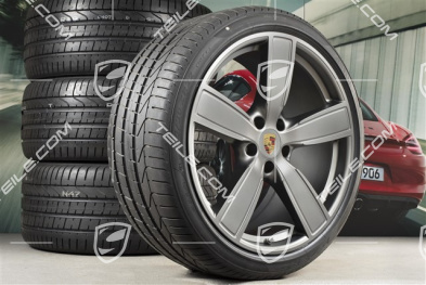 22-inch summer wheel set Sport Classic, rims 10J x 22 ET48 + 11,5J x 22 ET61 + Pirelli summer tyres 285/35 ZR22 + 315/30 ZR22, Platinum satin-mat, with TPM