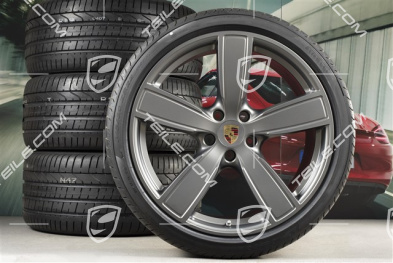 22-inch summer wheel set Sport Classic, rims 10J x 22 ET48 + 11,5J x 22 ET61 + Pirelli summer tyres 285/35 ZR22 + 315/30 ZR22, Platinum satin-mat, with TPM