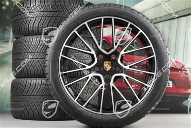 21" koła zimowe Cayenne RS Spyder, komplet, felgi 9,5J x 21 ET46 + 11,0J x 21 ET58 + NOWE opony zimowe Michelin 275/40 R21 + 305/35 R21, z czujnikami ciśnienia, czarny wysoki połysk