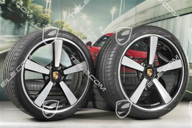20"+21" koła letnie, komplet Exclusive Design, felgi 8,5J x 20 ET50 + 11,5J x 21 ET67 + NOWE opony letnie Goodyear 245/35 R20 + 305/30 R21, z czujnikami ciśnienia, czarny wysoki połysk