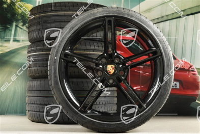 21" koła letnie Mission E Design, komplet, felgi 9,5J x 21 ET60 + 11,5J x 21 ET66 + opony letnie Goodyear 265/35 R21 + 305/30 R21, czarny wysoki połysk