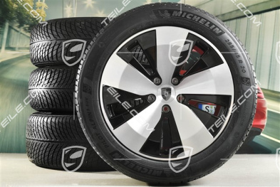 20" koła zimowe Macan, felgi 7,5J x 20 ET32 + 10J x 20 ET49 + NOWE opony zimowe Michelin Pilot Alpin 5 SUV 235/55 R20 + 285/45 R20, czarny wysoki połysk