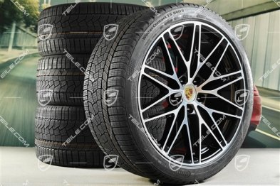 22" koła zimowe Macan RS Spyder Design, felgi 9J x 22 ET29 + 11J x 22 ET47 + NOWE opony zimowe Continental 255/40 R22 + 295/35 R22, czarny wysoki połysk