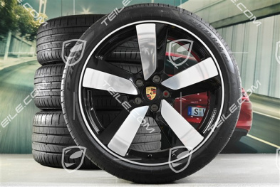 22" "Macan Sport" koła letnie, komplet, felgi 9J x 22 ET29 + 11J x 22 ET47, opony letnie Goodyear 255/40 R22 + 295/35 R22, czarny wysoki połysk