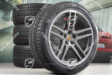 20" "Macan Turbo" Winterräder Satz, Felgen 9J x 20 ET26 + 10J x 20 ET19 + NEUE Pirelli Winterreifen 265/45 R20 + 295/40 R20, Titan, mit RDK-Sensoren