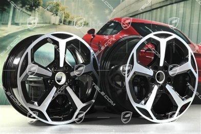 20" komplet felg Taycan Offroad Design, 9J x 20 ET54 + 11J x 20 ET60, czarny wysoki połysk + frezowana powierzchnia