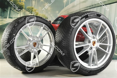 19"+20" Carrera winter wheel set, wheel rims 8,5J x 19 ET52 + 11J x 20 ET80 + NEW Pirelli winter tyres 235/40 R19 + 295/35 R20, with TPMS, Brilliant Silver
