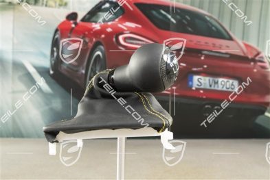 Schaltknopf, Leder/Carbon, Schwarz/Speedgelb