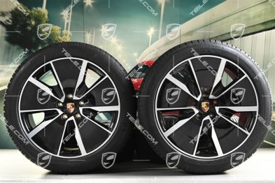 21" Macan Turbo Winterräder Satz, Felgen 8,5J x 21 ET27 + 10,5J x 21 ET47 + Continental Winterreifen 255/45 R21 + 285/40 R21, in Schwarz Hochglanz