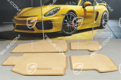 Fussmatten Satz, Porsche Schriftzug, Leder eingefasst, Sandbeige