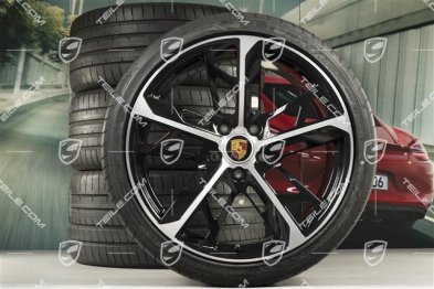 21" Koła letnie Cross Turismo Design, felgi 9,5J x 21 ET60 + 11,5J x 21 ET66 + NOWE opony letnie Goodyear 265/35 R21 + 305/30 R21, czarne, wysoki połysk