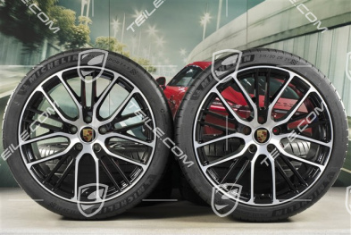 21" Panamera Exclusive Design Sport Sommerräder Satz, Felgen 9,5J x 21 ET71 + 11,5J x 21 ET69 + NEUE Michelin Sommerreifen 275/35 R21 + 315/30 R21, mit RDK-Sensoren, in Schwarz Hochglanz