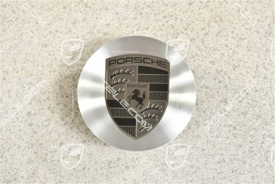 Radzierdeckel, konkav, Wappen in Turbonit / Rhodium, Alu glanzgedreht