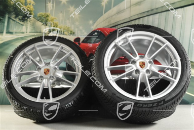19"+20" Carrera winter wheel set, wheel rims 8,5J x 19 ET52 + 11J x 20 ET80 + NEW Pirelli winter tyres 235/40 R19 + 295/35 R20, with TPMS, Brilliant Silver