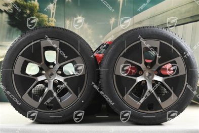 21" koła zimowe Cayenne Turbo Aero, komplet, felgi 9,5J x 21 ET16 + 11J x 21 ET37 + opony zimowe Goodyear Ultragrip Performance 3 SUV 275/45 R21 + 315/40 R21, czarny satynowy półmat + turbonite