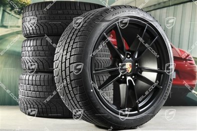 19"+20" Carrera Winterräder Satz, Felgen 8,5J x 19 ET52 + 11J x 20 ET66 + Pirelli Winterreifen 235/40 R19 + 295/35 R20, mit RDK-Sensoren, Schwarz Seidenmatt