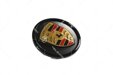 Wheel hub cap set, crest coloured, Matte Black/ Glossy black outer ring