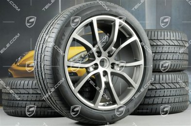 21" koła letnie Cayenne COUPE Exclusive Design, komplet, felgi 9,5J x 21 ET46 + 11,0J x 21 ET49 + opony letnie Pirelli 285/40 R21 + 315/35 R21, Platinum satynowy półmat, z czujnikami ciśnienia