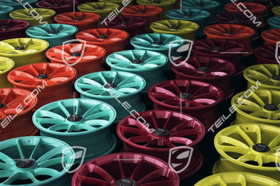 20" rims set GT3, 9J x 20 ET55 + 12J x 20 ET47, front: Gulforange + Acidgreen, rear: Mintgreen + Ruby Star