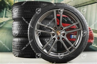 21-inch Cayenne COUPÉ Turbo Design winter wheel set, rims 9,5J x 21 ET46 + 11,0J x 21 ET49 + NEW Pirelli winter tyres 275/40 R21 + 305/35 R21, with TPMS, platinum satin matt