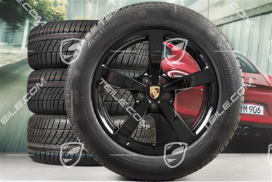 18-inch "Macan" Winter wheel set, rims 8J x 18 ET21 + 9J x 18 ET21 + NEW Continental winter tyres 235/60 ZR 18 + 255/55 ZR 18, with TPMS, black high gloss