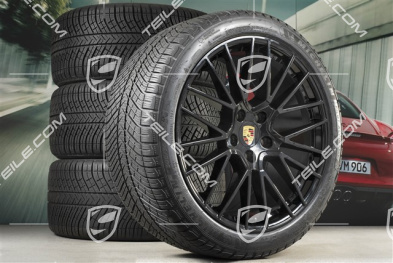 21" koła zimowe Cayenne COUPÉ RS Spyder, komplet, felgi 9,5J x 21 ET46 + 11,0J x 21 ET49 + NOWE opony zimowe Michelin Pilot Alpin 5 275/40 R21 + 305/35 R21, z czujnikami ciśnienia, czarny wysoki połysk
