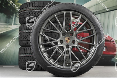 21" Cayenne RS Spyder Winterräder Satz, Felgen 9,5J x 21 ET46 + 11,0J x 21 ET58 + Continental Winterreifen 275/40 R21 + 305/35 R21, mit RDK-Sensoren, Platinum seidenmatt