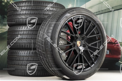 21" koła letnie Cayenne RS Spyder, komplet, felgi 9,5J x 21 ET46 + 11,0J x 21 ET58 + opony letnie Pirelli P Zero 285/40 R21 + 315/35 R21, z czujnikami ciśnienia, czarny wysoki połysk
