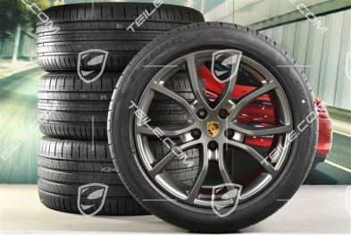21" Cayenne Exclusive Design Sommerräder Satz, Felgen 9,5J x 21 ET46 + 11,0J x 21 ET58 + Pirelli P Zero Sommerreifen 285/45 R21 + 315/40 R21, mit RDK-Sensoren, Platinum-Seidenmatt