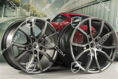 21" Komplet felg Cayenne Exclusive Design, 11J x 21 ET49 + 9,5J x 21 ET46, do Cayenne Coupé, Platinum satynowy półmat