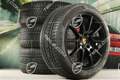 20" Cayenne Design Winterräder Satz, Felgen 9J x 20 ET50 + 10,5J x 20 ET64 + NEUE Pirelli Winterreifen 275/45 R20 + 305/40 R20, mit RDK-Sensorenm,  in Schwarz Hochglanz