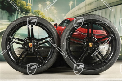 21" koła letnie Mission E Design, komplet, felgi 9,5J x 21 ET60 + 11,5J x 21 ET66 + opony letnie Goodyear 265/35 R21 + 305/30 R21, czarny wysoki połysk