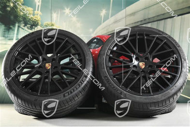 22-inch Cayenne Coupé RS Spyder summer wheel set, rims 10J x 22 ET48 + 11,5J x 22 ET52 + Michelin summer tyres 285/35 R22 + 315/30 R22, with TPMS, black satin matt