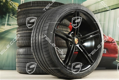 21" koła letnie Mission E Design, komplet, felgi 9,5J x 21 ET60 + 11,5J x 21 ET66 + opony letnie Goodyear 265/35 R21 + 305/30 R21, czarny wysoki połysk
