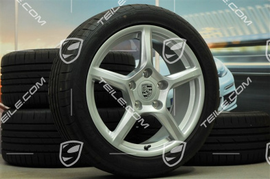 18" Boxster Sommerräder Satz, 8J x 18 ET57 + 9J x 18 ET47 + Sommerreifen Goodyear Eagle F1 235/45 R18 + 265/45 R18, ohne RDK-Sensoren