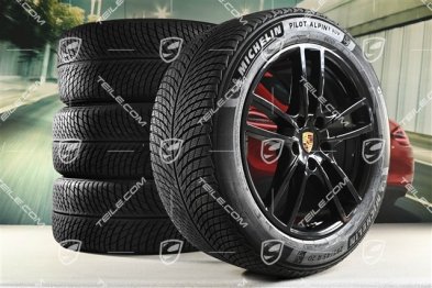 20" koła zimowe Cayenne Sport, komplet, felgi 9J x 20 ET50 + 10,5J x 20 ET64 + NOWE opony zimowe Michelin 255/55 R20 + 295/45 R20, z czujnikami ciśnienia, czarny wysoki połysk